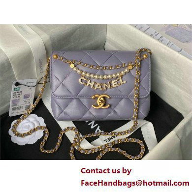 CHANEL Shiny Lambskin, Imitation Pearls & Gold-Tone Metal Mini Flap Bag AS4986 PURPLE 2025 - Click Image to Close